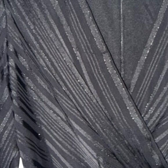 DKNY Black W/ Silver Metallic Striped Faux Wrap Dress W Tie Belt  Sz 8 NWT - Picture 4 of 12